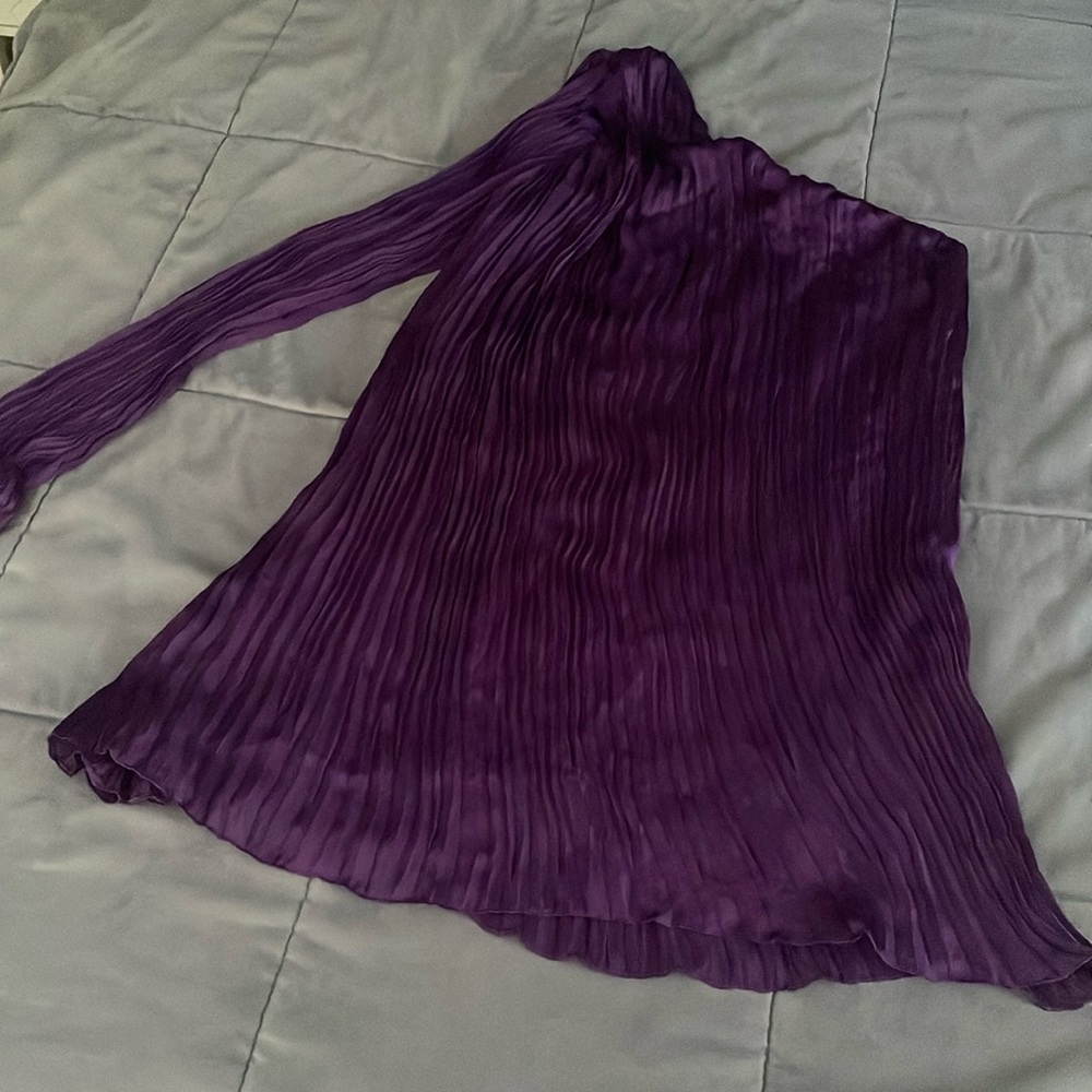 Off the shoulder purple pleated mini dress